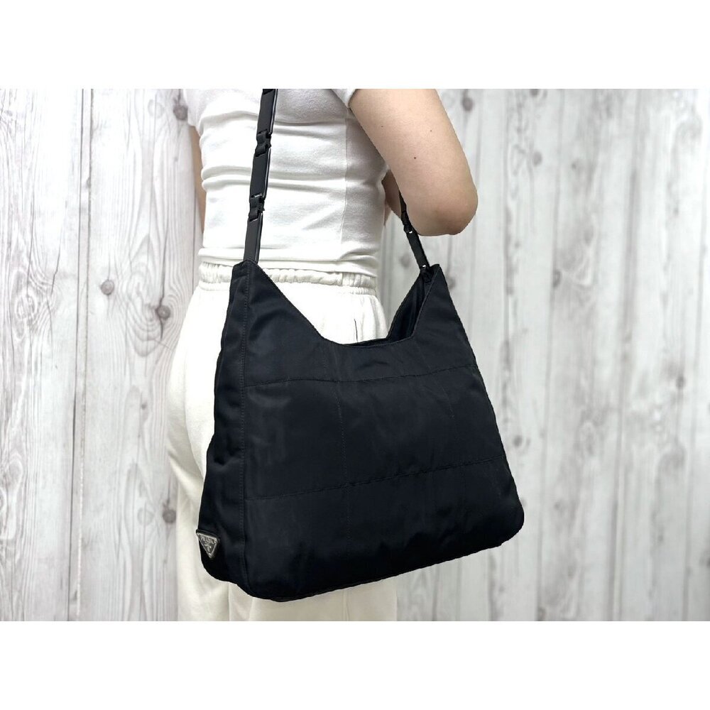 PRADA Tessuto chain shoulder bag leather black